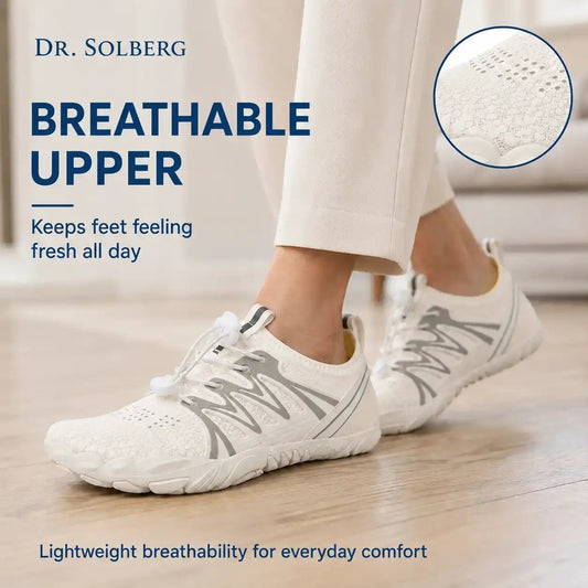 White unisex barefoot shoe with breathable mesh upper and textured sole